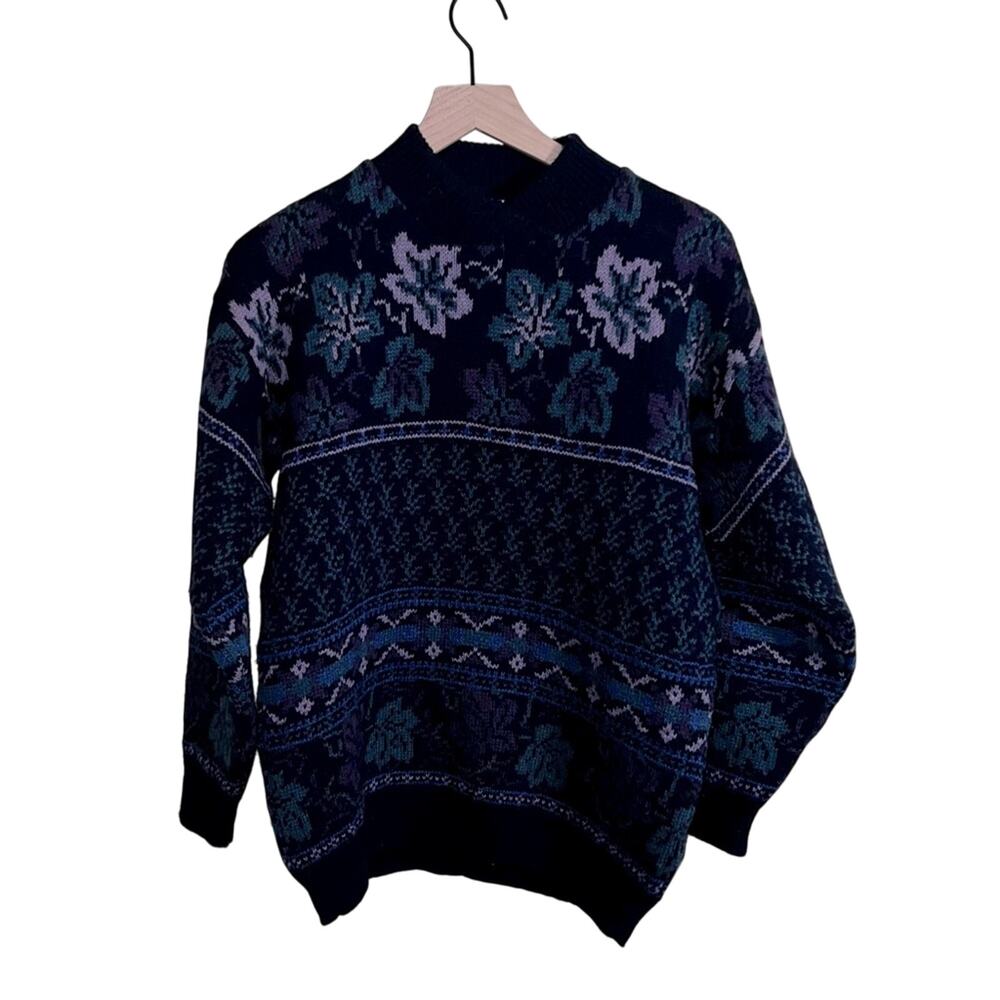 VNTG LAURA ASHLEY patterned wool sweater S/M grandma cottagecore cabin core
